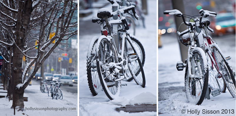 Snowy street bicycles collage